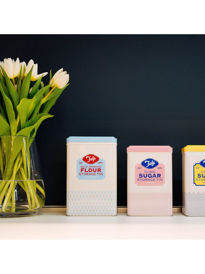 Tala self-raising flour storage tin pale blue cream, UK version