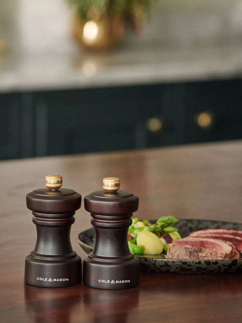 Cole & Mason chocolate beech wood salt and pepper mill gift set (British brand)