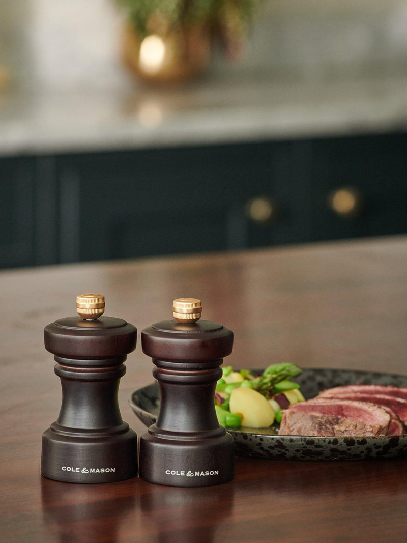 Cole & Mason chocolate beech wood salt and pepper mill gift set (British brand)