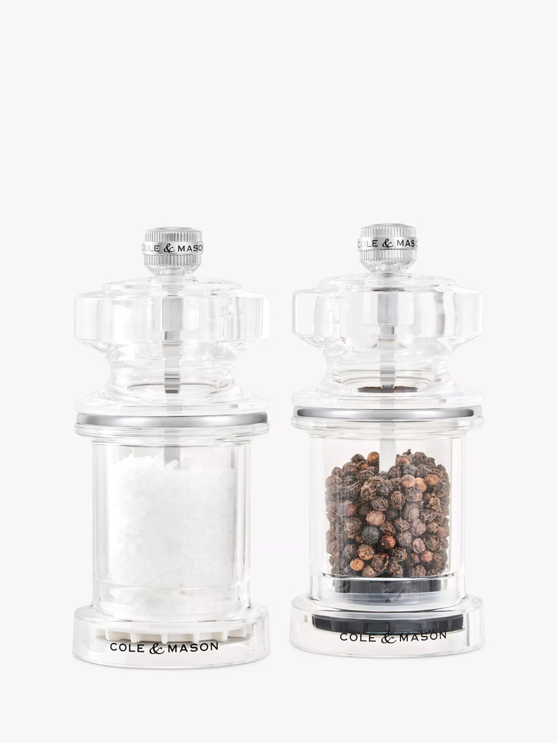 Cole & Mason acrylic salt pepper mill set, imported from the UK