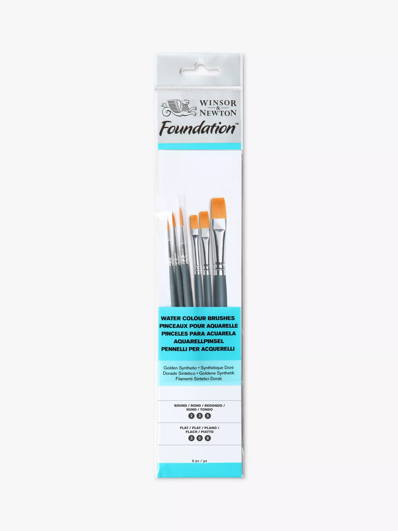Winsor & Newton watercolour brushes set of 6 with round and flat shapes (British brand)