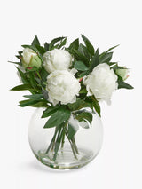 John Lewis Floralsilk Artificial White Peonies in Glass Globe Vase H28cm Room Decoration- Buy online at McGrocer