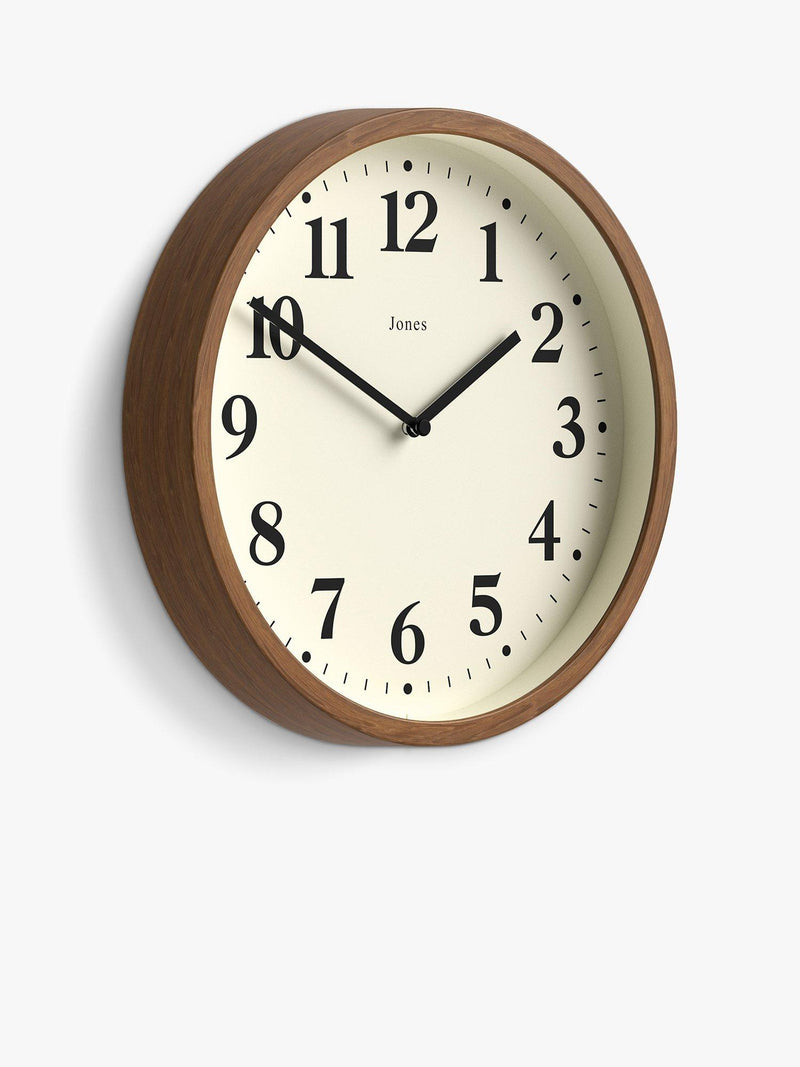 Jones Clocks quartz analogue wall clock in natural, 25cm, UK version