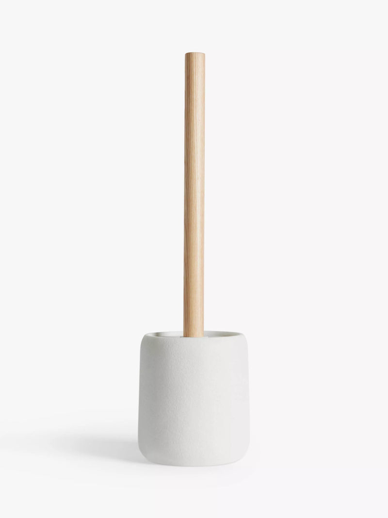 John Lewis sand effect toilet brush and holder in white, UK version