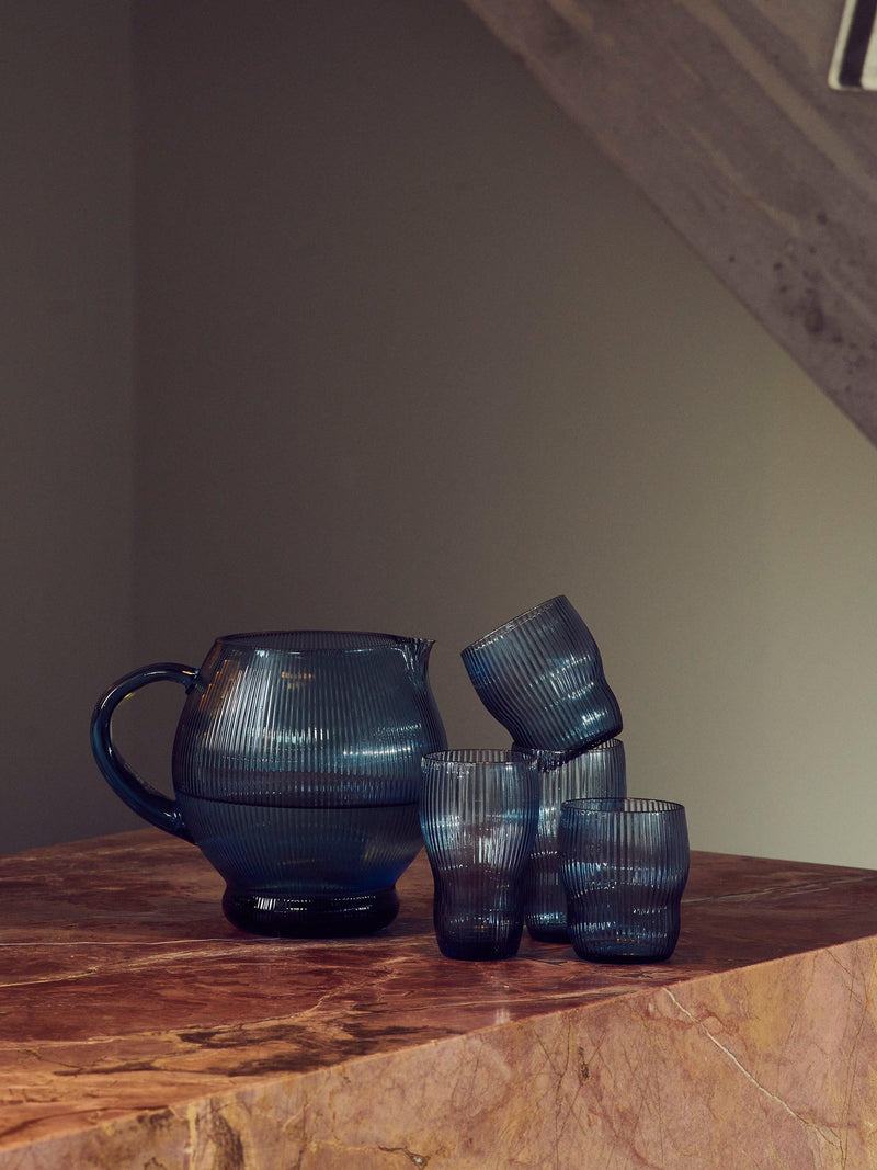 Pols potten Pum ribbed glass pitcher 2L blue, UK version