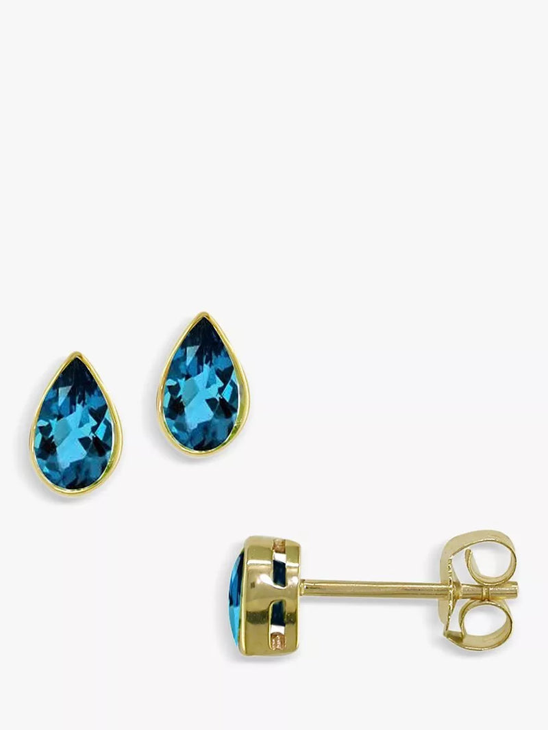 E.W Adams stud earrings pear cut topaz 9ct gold - British product