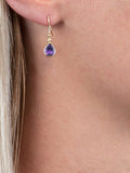 E.W Adams 9ct gold amethyst pear drop earrings - British product