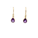 E.W Adams 9ct gold amethyst pear drop earrings - British product