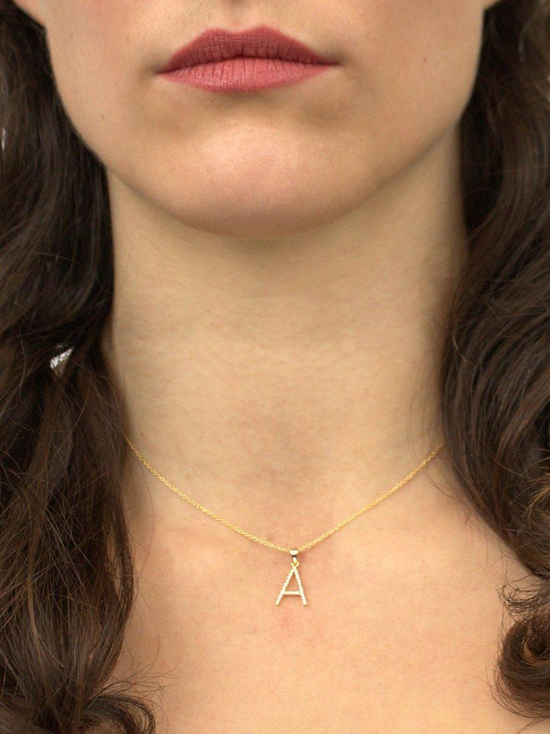 E.W Adams 9-karätiges Gold Diamant Initial Anhänger Halskette (britische Marke)