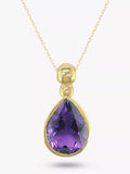 E.W Adams 9ct gold pear cut amethyst pendant necklace, imported from the UK