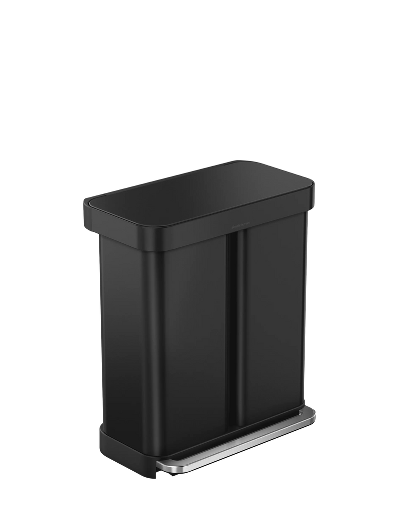 Simplehuman recycling pedal bin matte black steel 58L, imported from the UK