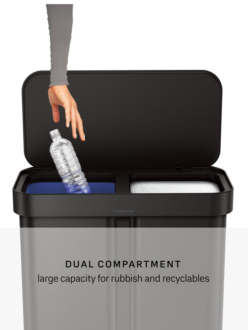 Simplehuman recycling pedal bin matte black steel 58L, imported from the UK