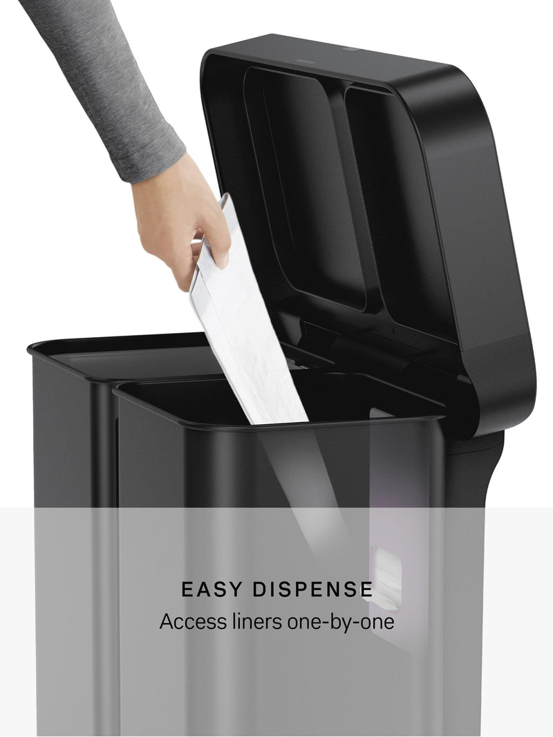 Simplehuman recycling pedal bin matte black steel 58L, imported from the UK