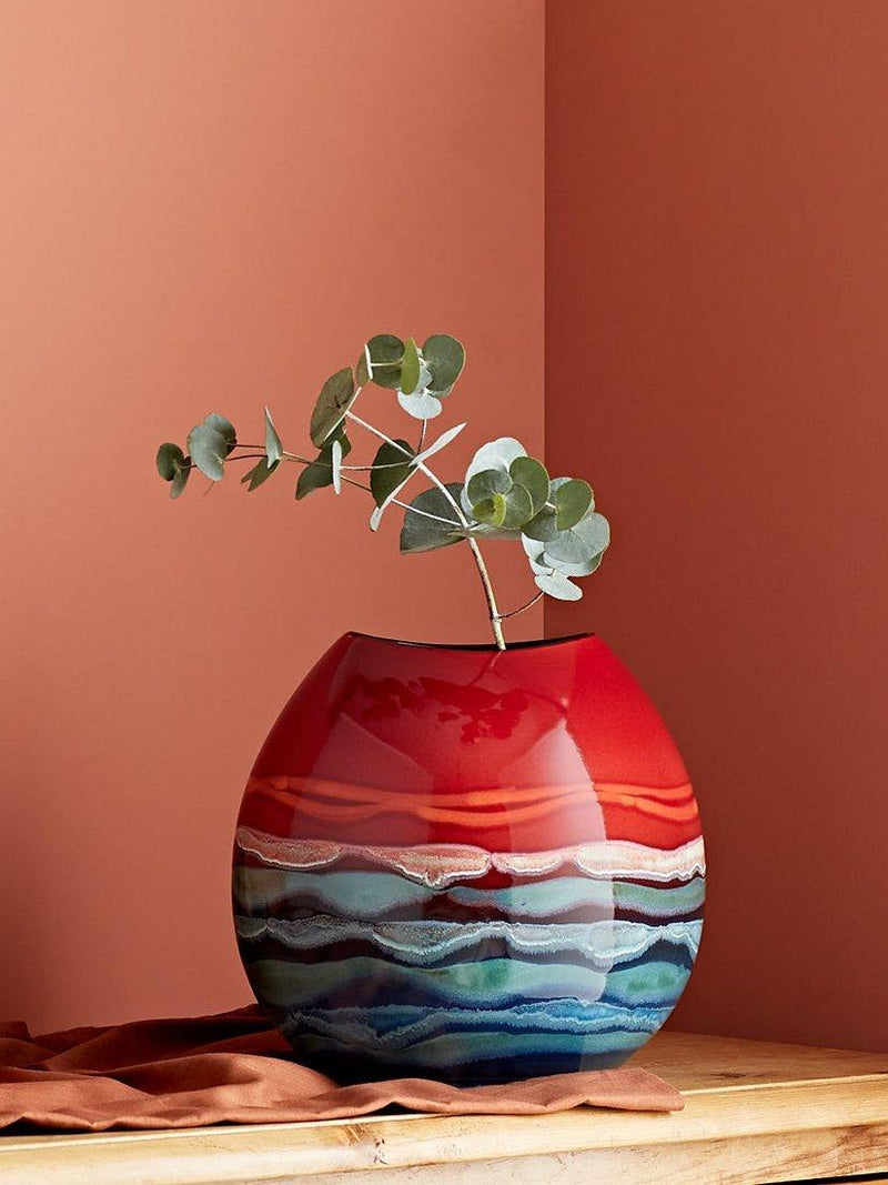 Poole Pottery earthenware purse vase red multi 26cm, imported from the UK
