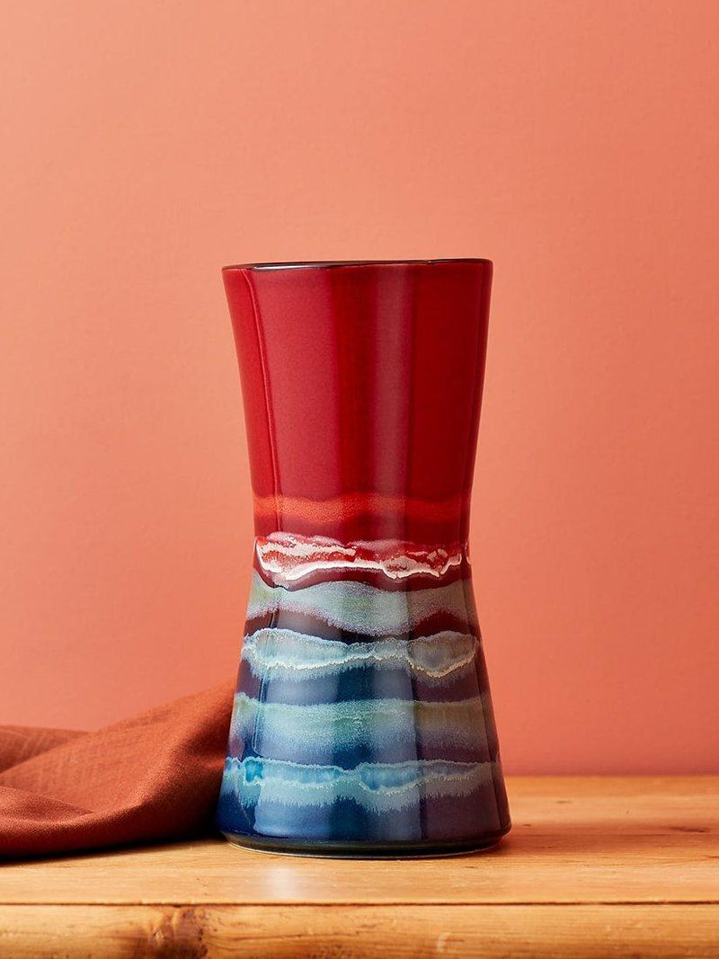 Poole Pottery hourglass vase Red Multi 24cm, imported from the UK