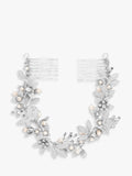 Double Comb Hair Grip with Brushed Leaves, Freshwater Pearls, and Crystals