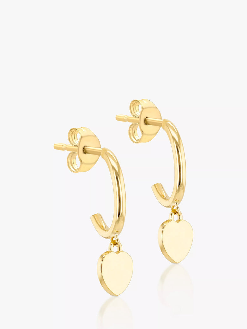 IBB 9ct gold heart charm hoop earrings - British product