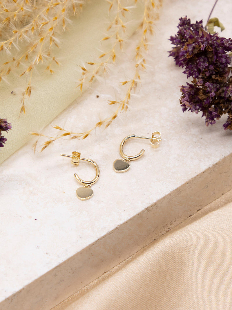 IBB 9ct gold heart charm hoop earrings - British product