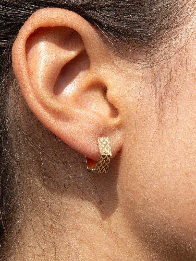 IBB 9ct gold hexagonal textured hoop earrings, imported from the UK