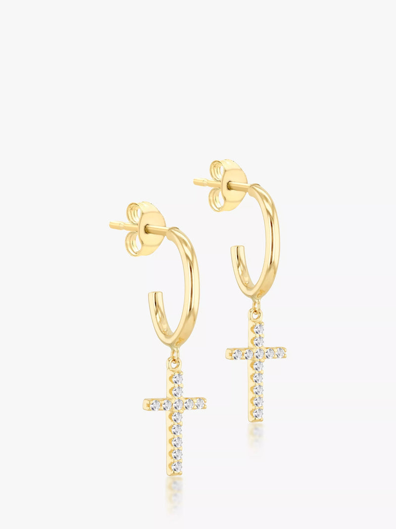 IBB yellow gold cubic zirconia cross drop earrings, British product