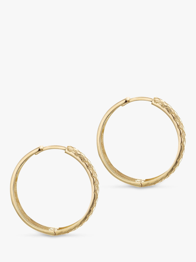 IBB earrings 9ct gold quilted large hoop - British product