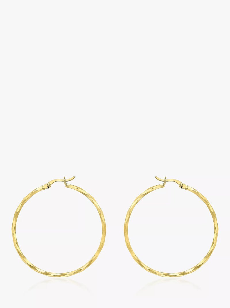 IBB 9ct gold faceted medium hoop earrings, UK version