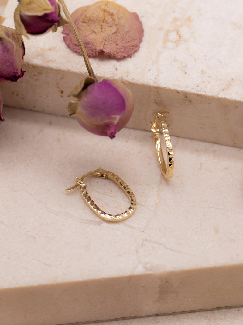 IBB 9ct gold faceted oval hoop earrings (British brand)