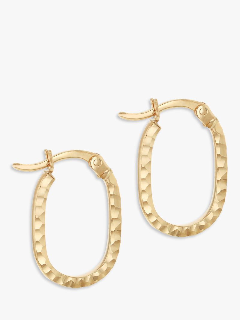 IBB 9ct gold faceted oval hoop earrings (British brand)
