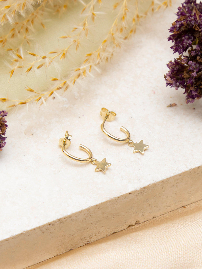 IBB 9ct gold star hoop earrings, UK version