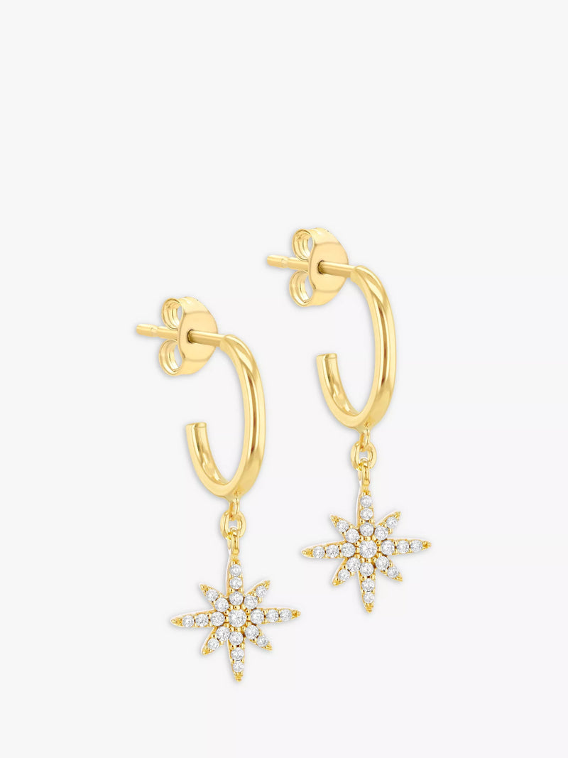 IBB 9ct gold North Star drop hoop earrings (British brand)