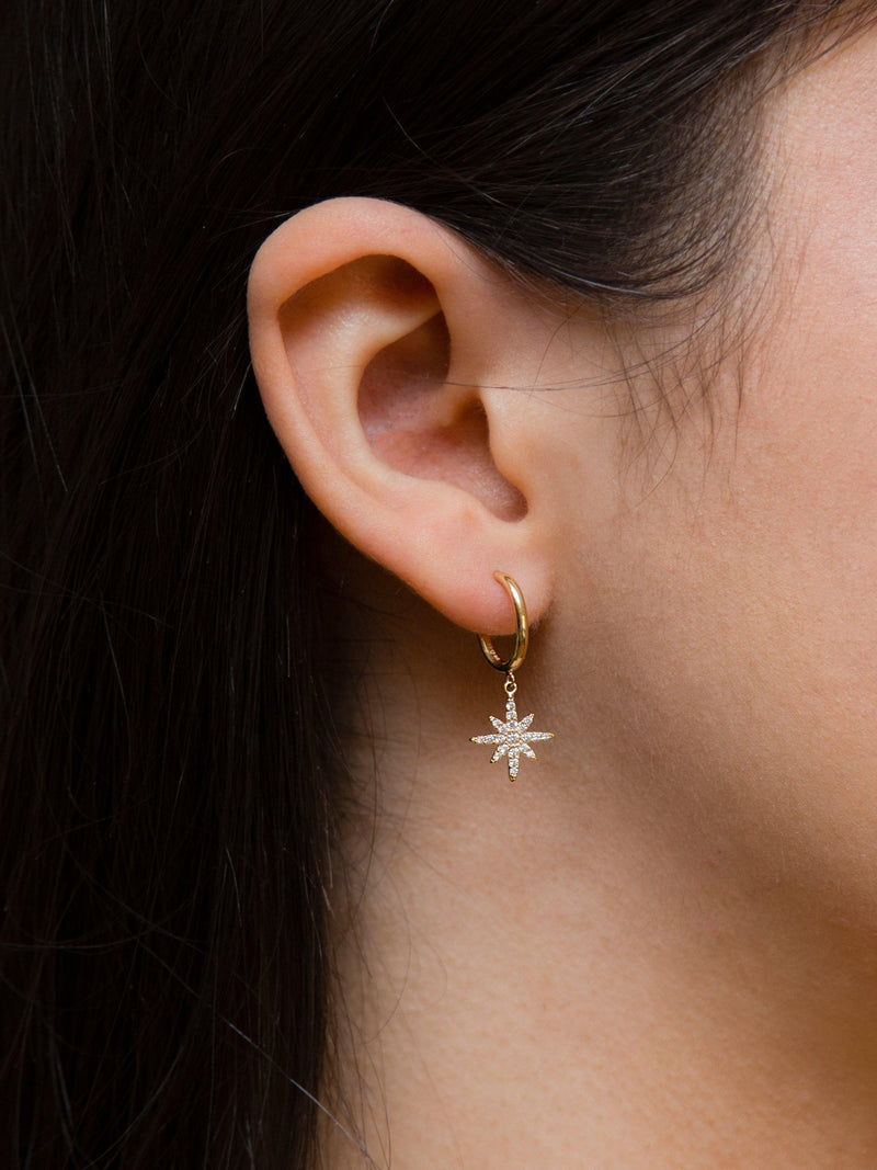 IBB 9ct gold North Star drop hoop earrings (British brand)