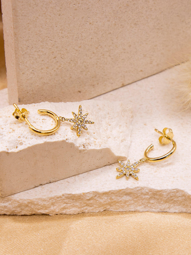 IBB 9ct gold North Star drop hoop earrings (British brand)