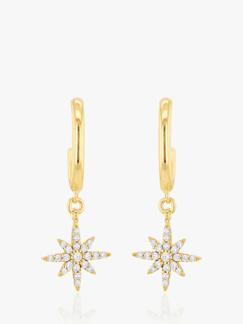 IBB 9ct gold North Star drop hoop earrings (British brand)