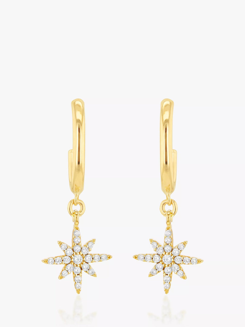 IBB 9ct gold North Star drop hoop earrings (British brand)