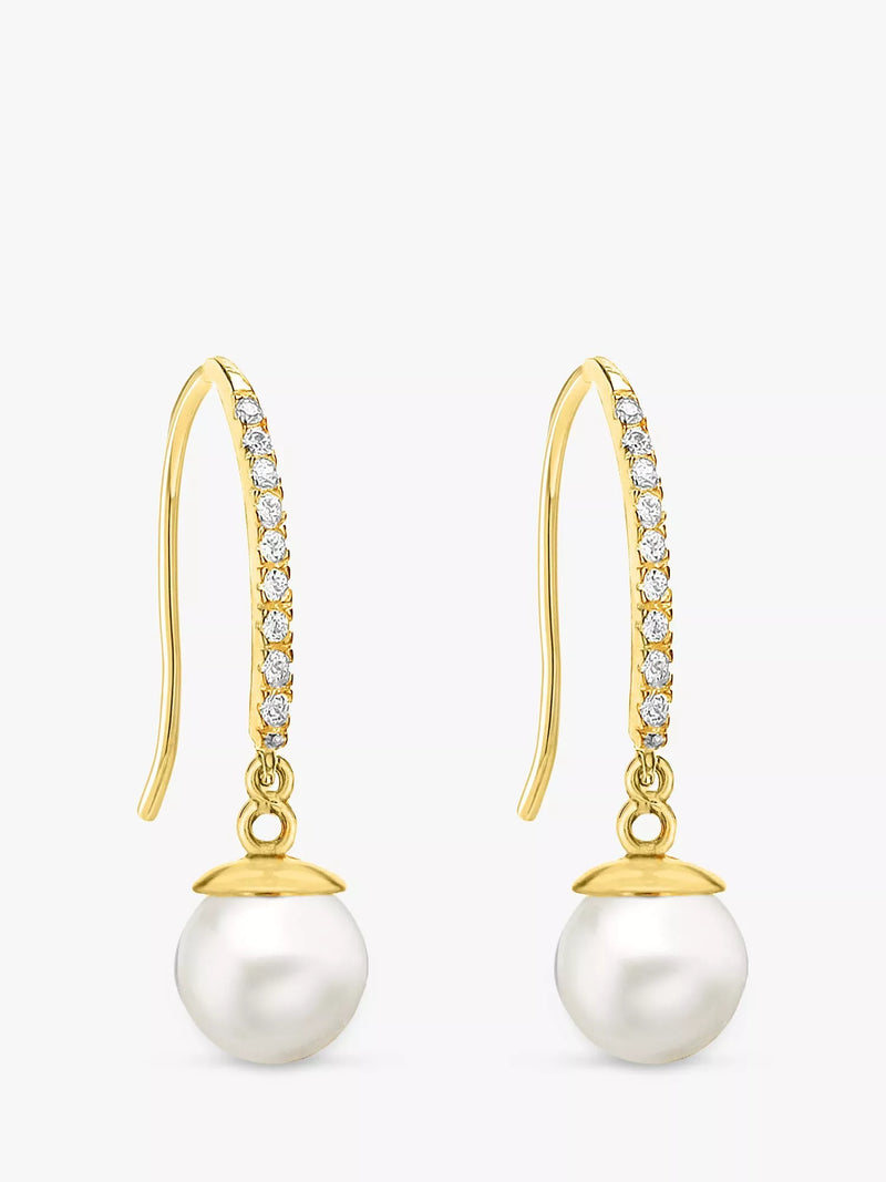IBB 9ct solid gold pearl drop earrings, UK version