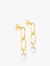 John Lewis IBB 9ct Yellow Gold Freshwater Pearl Double Link Drop Earrings- Buy online at McGrocer