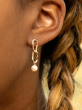 IBB 9ct yellow gold freshwater pearl drop earrings (British brand)
