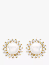 John Lewis IBB 9ct Gold Freshwater Pearl and Cubic Zirconia Round Stud Earrings- Buy online at McGrocer