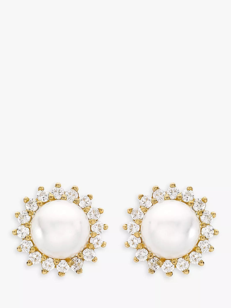 IBB 9ct gold freshwater pearl and cubic zirconia stud earrings, UK version