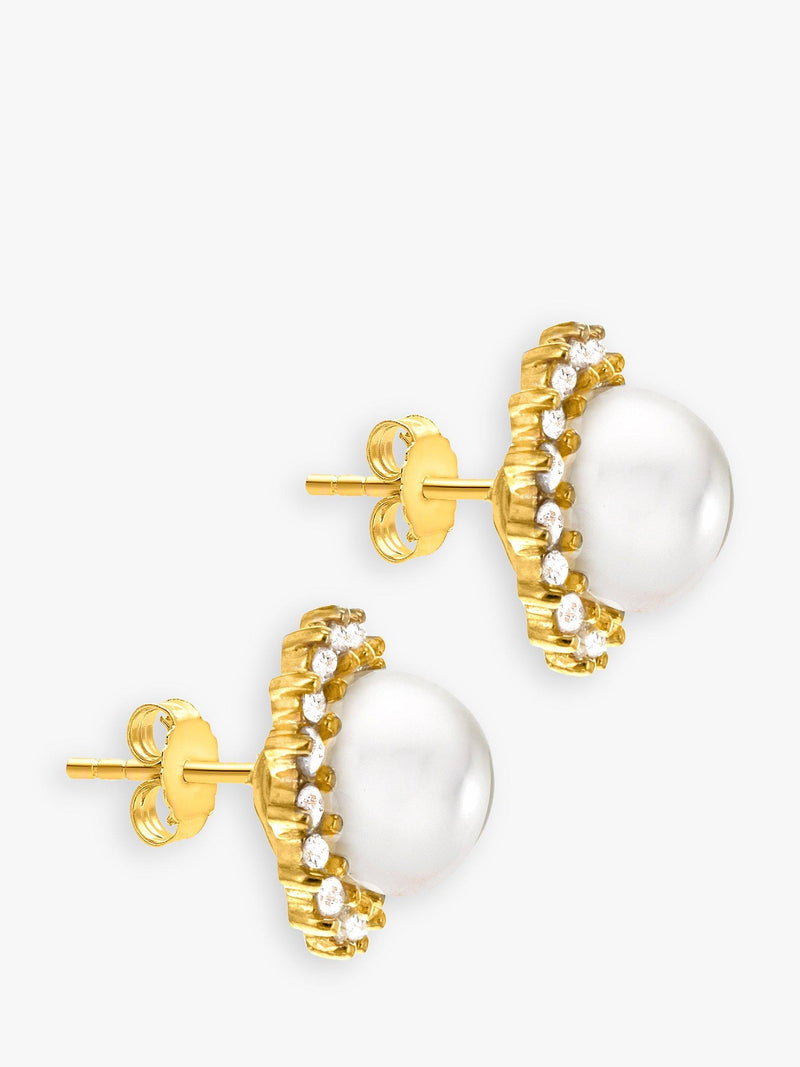 IBB 9ct gold freshwater pearl and cubic zirconia stud earrings, UK version