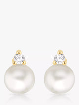 John Lewis IBB 9ct Gold Pearl and Cubic Zirconia Stud Earrings, Gold- Buy online at McGrocer