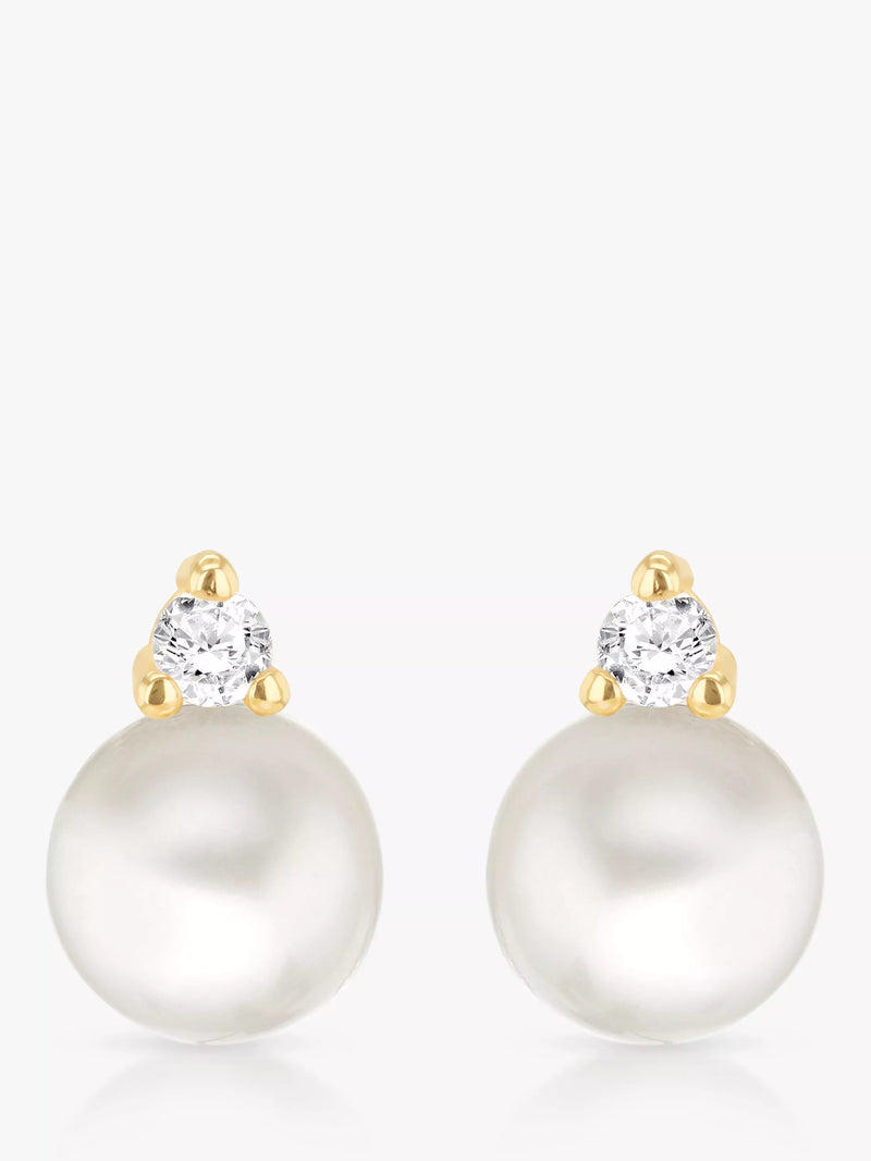 IBB 9ct Gold Pearl and Cubic Zirconia Stud Earrings - British product