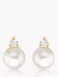 IBB 9ct Gold Pearl and Cubic Zirconia Stud Earrings - British product