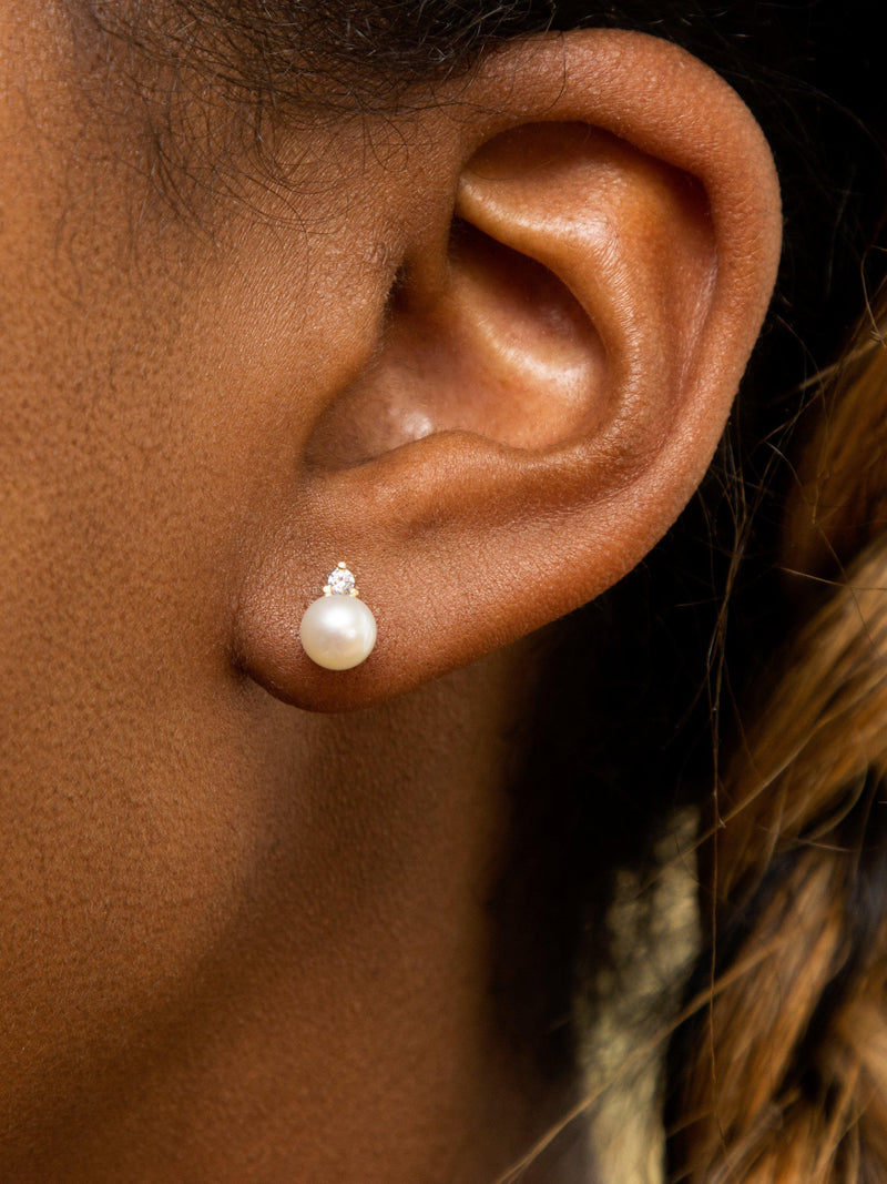 IBB 9ct Gold Pearl and Cubic Zirconia Stud Earrings - British product