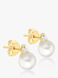 IBB 9ct Gold Pearl and Cubic Zirconia Stud Earrings - British product