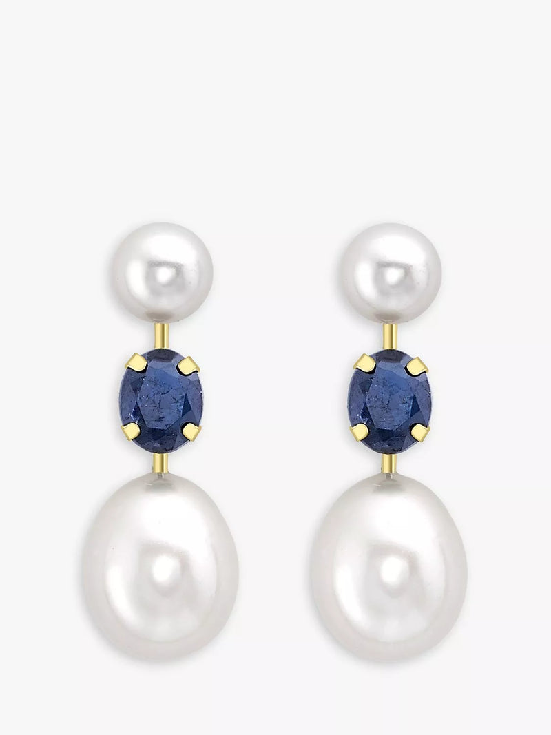IBB 9ct gold drop earrings with pearl and sapphire - British product