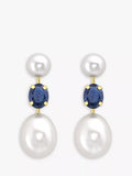 IBB 9ct gold drop earrings with pearl and sapphire - British product