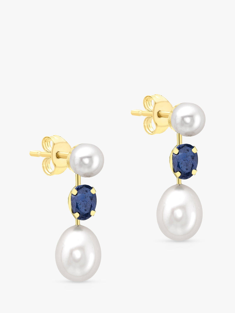 IBB 9ct gold drop earrings with pearl and sapphire - British product
