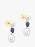 IBB 9ct gold drop earrings with pearl and sapphire - British product