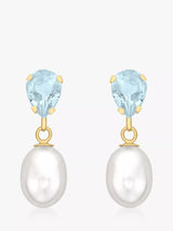 John Lewis IBB 9ct Gold Pearl and Blue Topaz Drop Earrings- Buy online at McGrocer